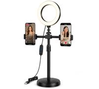 Acuvar 6" LED Ring Light with Dual Phone Holder, Desk Ring Light with Adjustable Stand, USB Selfie Light for Video Recording, Live Streaming, TikTok, Zoom, Makeup, YouTube & Video Calls