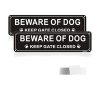 Acuxiaza 2 Pack Beware of The Dog Sign, 30x8 cm Keep Gate Closed Sign | Reflective Aluminum, Self Adhesive, UV Protected, Waterproof, Beware of The Dog Keep Gate Closed Signs For Outdoor Fence