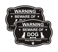 Acuxiaza 2 Pcs Beware of The Dog Sign, 25x18 cm, Keep Gate Closed Sign | Reflective Aluminum, UV Protected, Rust Free, Waterproof Metal Signs with 4 Pre-Drilled Holes for Wall, Gate, Fence, Door