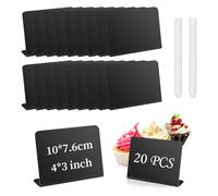 Acuxiaza 20 PCS Mini Chalkboard Signs 4 x 3 Inch Plastic Message Board Small Menu Blackboard Mini Chalk Boards with 2 White Erasable Pens for Buffet Wedding Party Birthday