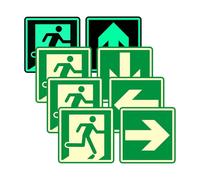 Acuxiaza 8 Pieces PVC Exit Sign with Direction Arrow Signs, 150 x 150 mm Emergency Exit Signs, Glow In The Dark Fire Exit Signage, Emergency Exit Sign Sticker, Self Adhesive Vinyl
