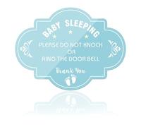 Acuxiaza Blue Baby Sleeping Sign Acrylic 20x15 cm Baby Sleeping Door Sign Self Adhesive Sign DO NOT KNOCK OR RING THE DOOR BELL for Home Bedroom Decoration