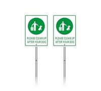 Acuxiaza Clean Up After Dog Sign, No Dog Fouling Sign with Metal Stake | 2 Pack, Rustproof Aluminum, 6"x8", Clean Up Dog Poop Sign with Pre-Drilled Holes, Fade Resistant, UV Protected & Waterproof