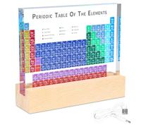 Acuxiaza Periodic Table of Elements: Acrylic Periodic Table Display with Colourful LED Lights Base Craft Decoration Teaching Tool Gift for Children