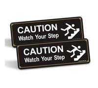 Acuxiaza Watch Your Step Sign: Mind the Step 2 Pack Acrylic Self Adhesive Warning Thick for Home and Business Restaurants Offices 9"x3" Black Gold Easy to Mount