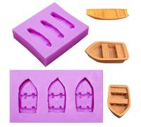 Acvcatto Silicone Mold for Miniature Boats and Shields, Purple, Wood Texture Design, Rectangular Shape, Crafting and Baking