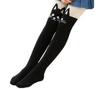 ACVIP Kids Girls Cat Kitten Patchwork Pantynose Sock Leggings Footed Tights (Black&Grey, 5-6 Years)