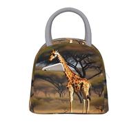 ACVnbm Africa Giraffe Majestic Tree Print Large Insulated Lunch Bag,Work Lunch Box,Portable Lunchbox with Zippers & Front Pocket