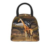 ACVnbm Africa Giraffe Majestic Tree Print Large Insulated Lunch Bag,Work Lunch Box,Portable Lunchbox with Zippers & Front Pocket