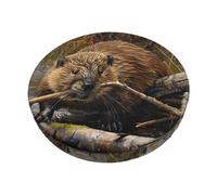 ACVnbm Beaver Working Print Round Bar Chair Cushion Cover, Elastic Chair Protector For Kitchen Bar Dining