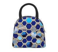 ACVnbm Blue Hexagons and Diamond Print Large Insulated Lunch Bag,Work Lunch Box,Portable Lunchbox with Zippers & Front Pocket