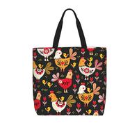 ACVnbm Cute Rooster Chickens Print Large Capacity Zipper Tote Bag,Single Shoulder Bag With Inner Pocket For Daily Outings