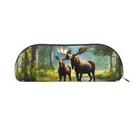 ACVnbm Deer Bear Moose Print Storage Pouch with Zipper Bag, Portable Stationery Cosmetic Organizer for Office Travel