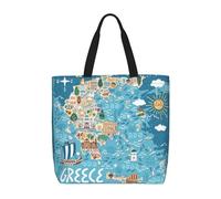 ACVnbm Greece Map Print Large Capacity Zipper Tote Bag,Single Shoulder Bag With Inner Pocket For Daily Outings