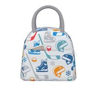 ACVnbm Hockey Elements Creative Patterned Print Large Insulated Lunch Bag,Work Lunch Box,Portable Lunchbox with Zippers & Front Pocket
