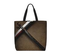 ACVnbm Japanese Samurai Sword Print Large Capacity Zipper Tote Bag,Single Shoulder Bag With Inner Pocket For Daily Outings