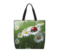 ACVnbm Ladybug On Daisy Flower Print Large Capacity Zipper Tote Bag,Single Shoulder Bag With Inner Pocket For Daily Outings