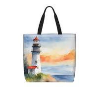 ACVnbm Lighthouse Print Large Capacity Zipper Tote Bag,Single Shoulder Bag With Inner Pocket For Daily Outings