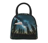 ACVnbm Night Sky with Trees Print Large Insulated Lunch Bag,Work Lunch Box,Portable Lunchbox with Zippers & Front Pocket