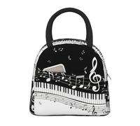 ACVnbm Piano Keys with Musical Notes Print Large Insulated Lunch Bag,Work Lunch Box,Portable Lunchbox with Zippers & Front Pocket