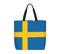 ACVnbm Swedish Flag Print Large Capacity Zipper Tote Bag,Single Shoulder Bag With Inner Pocket For Daily Outings