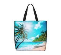 ACVnbm Tropical Ocean Beach Theme Print Large Capacity Zipper Tote Bag,Single Shoulder Bag With Inner Pocket For Daily Outings