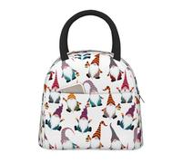 ACVnbm Xmas Funny Gnomes Print Large Insulated Lunch Bag,Work Lunch Box,Portable Lunchbox with Zippers & Front Pocket