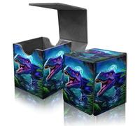 ACWDMKH Card Deck Box for MTG Commander,Collectible Trading Storage Box Fits 120+ Single Sleeved Cards Magnetic Case PU Leather for Magic Commander TCG CCG MTG,Purple Dinosaur Forest