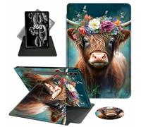 ACWDMKH Case for Samsung Galaxy Tab S10 Plus/ S9 FE Plus/ S9 Plus 5G Tablet 12.4 Inch Case,360 Degree Rotating Swivel PU Leather Stand Flip Folio Cover with Auto Wake/Sleep,Cute Highland Cow