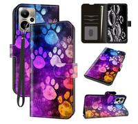 ACWDMKH for Cricket Outlast 5G Phone Case 2024,AT&T Motivate Pro 5G Phone Case with Card Holder & Kickstand & Wrist Strap Wallet Flip Folio Leather Magnetic Protective Cover,Colorful Paw Prints
