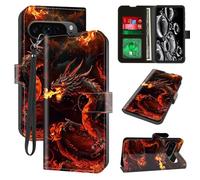 ACWDMKH for Google Pixel 10 Pro XL Case with Card Holder & Kickstand & Wrist Strap Wallet Flip Folio Leather Magnetic Cover Protective Shockproof Case for Google Pixel 10 Pro XL,Cool Red Dragon