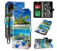 ACWDMKH for Jitterbug Smart 4 Case/TCL 40XL /TCL40T Phone Case Wallet with Card Holder & Wrist Strap Kickstand Folio Leather Magnetic Protective Shockproof Cover,Tropical Fish Beach