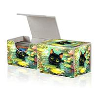ACWDMKH for MTG Commander Deck Box,Card Deck Box for Trading Yugioh MTG,Fits 100 Double Sleeved Cards,PU Leather Strong Magnet Case for Magic Commander TCG CCG,Cute Cat Lotus