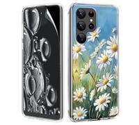 ACWDMKH for Samsung Galaxy S21 Ultra Case,Samsung Galaxy S30 Ultra Case with Screen Protector Slim for Women,Transparent Dual Layer Clear TPU Hard PC Heavy Duty Shockproof Cover,Watercolor Daisy