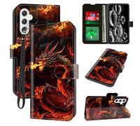 ACWDMKH for Samsung Galaxy S25 Case with Card Holder & Kickstand & Wrist Strap Wallet Flip Folio Leather Magnetic Protective Cover Shockproof Phone Case Samsung S25,Cool Red Dragon