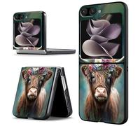 ACWDMKH for Z Flip 5 Case Cute for Samsung Galaxy Z Flip 5 Case Slim Thin for Women Men Full Body Cover Hard PC Anti-Scratches Shockproof Protective Phone Case for Galaxy Z Flip 5,Cute Highland Cow