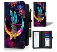 ACWDMKH Leather Checkbook Cover for Men Women Personal Checkbook Holder RFID Blocking Check Book Holder Cover for Duplicate Checks,with A Pen, Glitter Dragonfly Moon, Checkbook Cover