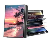 ACWDMKH Metal Wallet,Credit Card Holder for Women Men,RFID Blocking Card Holder Mini Slim Aluminum Wallet ID Case Hard Case Business Card Holder Case, Pink Sunset Sea Beach, Credit Card Holder