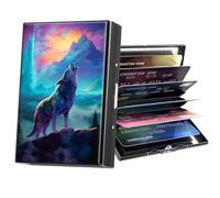 ACWDMKH Metal Wallet,Credit Card Holder for Women Men,RFID Blocking Card Holder Mini Slim Aluminum Wallet ID Case Hard Case Business Card Holder Case, Colorful Wolf, Credit Card Holder