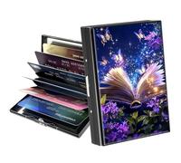 ACWDMKH Metal Wallet,Credit Card Holder for Women Men,RFID Blocking Card Holder Mini Slim Aluminum Wallet ID Case Hard Case Business Card Holder Case, Book Glitter Butterfly, Credit Card Holder