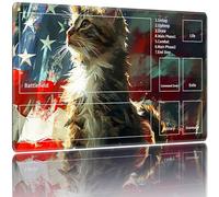 ACWDMKH MTG Playmats for Magic The Gathering-Play Mat,Game Play Mat for MTG TCG 24" x 14" Board Game Card Game Trading Card Game Play Mat with Zones&Storage Bag,Mousepad Desk Mats,American Flag Cat