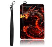 ACWDMKH Slim Minimalist Front Pocket Wallet,Credit Card Holder Wallet for Women Men,RFID Blocking Credit Card Holder Case Leather Cute Small Thin Wallet ID Window&Wrist Strap, Fire Red Dragon, Credit