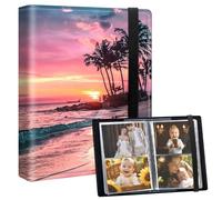 ACWDMKH Small Photo Album 3.5x5 80 Photos Cute Mini Capacity Leather Cover Photo Book,Picture Albums Holds 80 Horizontal Photos Wedding Birthday Family Christmas Baby Photo Album,Pink Sea Beach