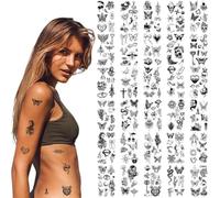 ACWOO 30 Sheets Temporary Tattoos Gothic Temporary Tattoos for Women Men | Realistic Body Art Stickers, Waterproof Black Butterfly Skull Snake Spiderweb Fake Stickers for Finger Hands Neck Arm