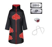 ACWOO Akatsuki Cloak, Akatsuki Coat Set, Unisex Ninja Cloak Ninja Long Robe with Headband Ring Necklace, Halloween and Christmas Anime Cosplay Costume Cape for Kids and Adult Red
