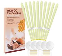 ACWOO Ear Candles, 10 Pcs Natural Beeswax Ear Candles, 100% Non-Toxic Cylinders Fragrance Hollow Candles, Ear Wax Remover Candle Kit for Blocked Ears (Beige-1OP)
