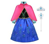 ACWOO Elsa Princess Anna Dress up for Girls, Elsa Anna Dress with Cape, Princess Crown and Magic Wand, Anna Princess Costume Outfit, Anna Princess Dress Up for Halloween, World Book Day Costumes