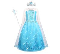 ACWOO Elsa Princess Costume, Elsa Costume Dress with Fairy Wand and Crown Tiara, Fancy Dress for Girls, Deluxe Shining Snow Queen Fancy Dress for Birthday, Halloween, Cosplay, Party, Bridesmaid