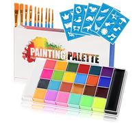 ACWOO Face Body Paint, 26 Colors Face Painting Palette with 10 Brushes 30 Stencils, Washable Oil Based Body Paint, Safe Non-Toxic Face Paint Set for Adults Kids Halloween Makeup and Party Cosplay