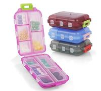 ACWOO Pill Box Organiser, 4Pcs Portable Medicine Storage Box with 10 Compartments, Pill Case Pill Dispenser to Hold Vitamins, Cod Liver Oil, Supplements and Medication for Travel & Work